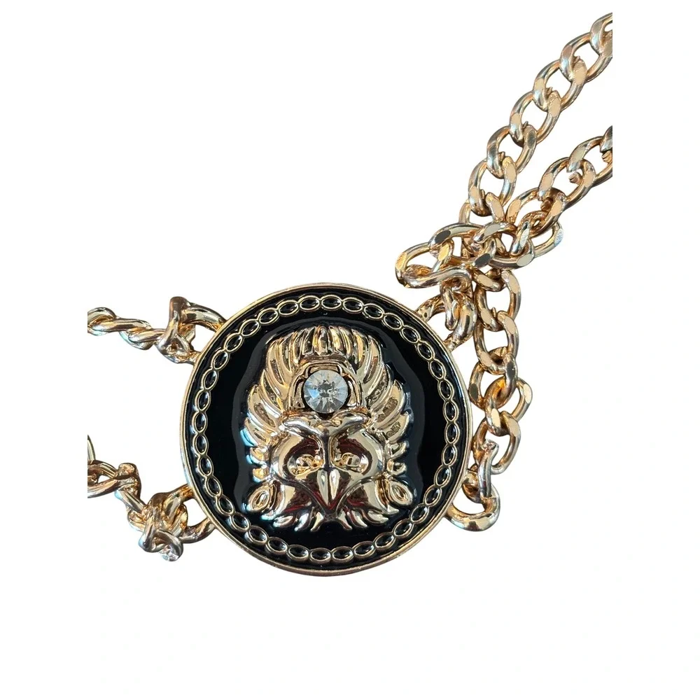 ALDO Chain Belt Women OS Gold Lion Head Medallion Double Strand Adjustable